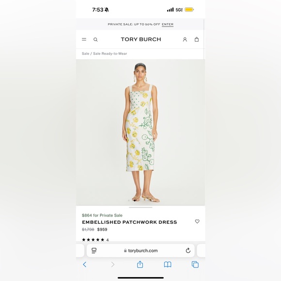 Tory Burch Yellow and Green Embellished Patchwork Dress - Picture 1 of 3